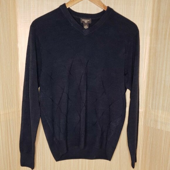 Dockers Blue Argyle Tone On Tone V Neck Sweater - Picture 1 of 5